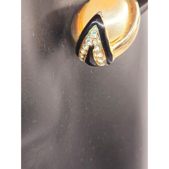 VTG Pierre Balmain signed Balmain Paris GP Stud earrings faux pearl rhinestone - Picture 4 of 6